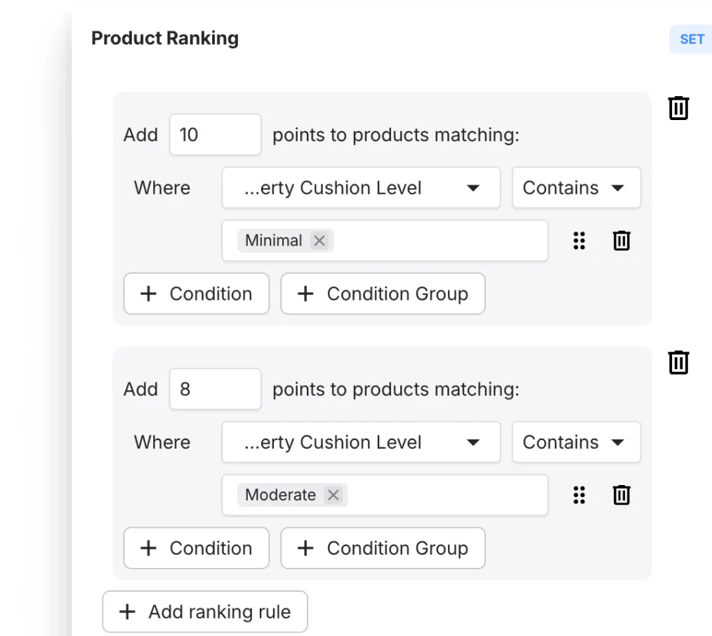 Filters and ranking rules