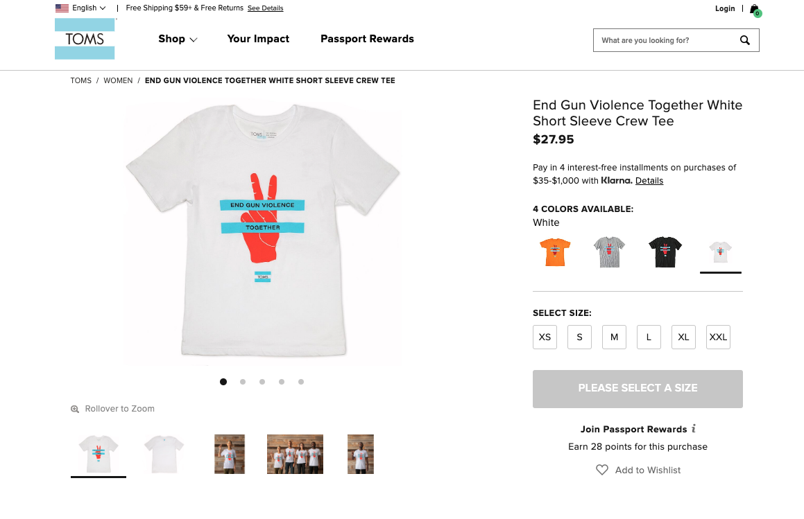 Toms end violence t-shirt